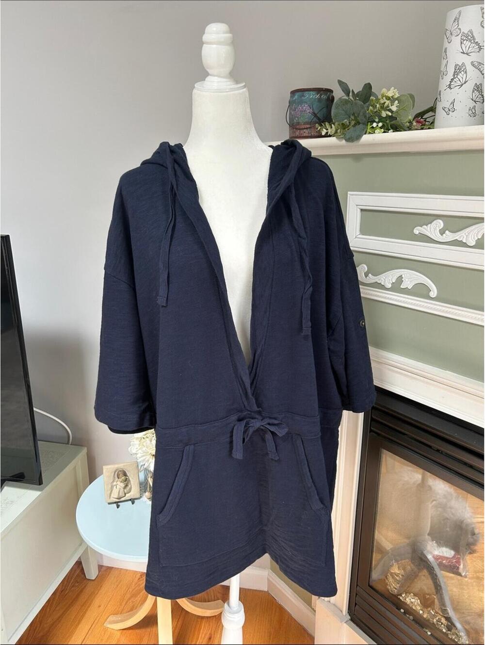 Eddie Bauer Navy Hooded Drawstring Tunic Cardigan